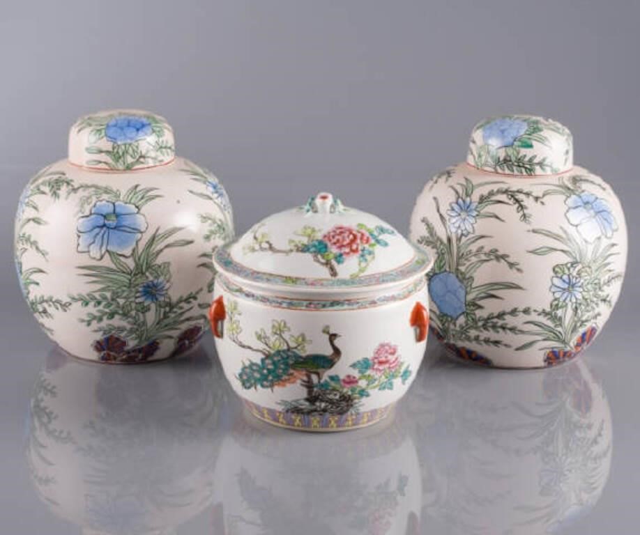 CHINESE GINGER JARS & PEACOCK POTa.