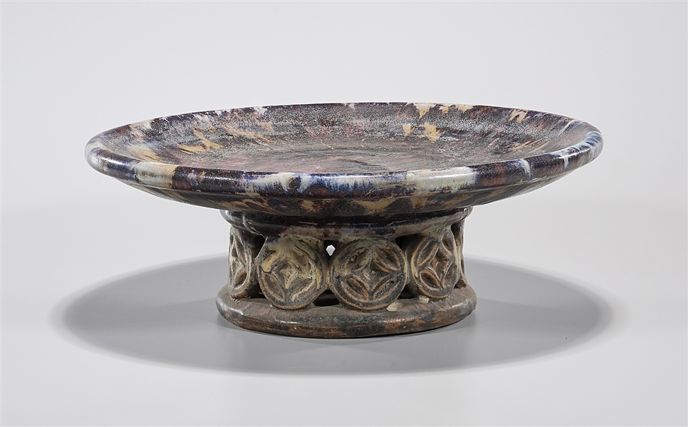 Chinese glazed ceramic stem dish;