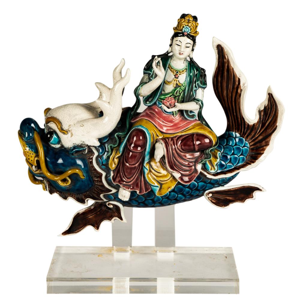 CHINESE GLAZED POTTERY FIGURAL ROOF