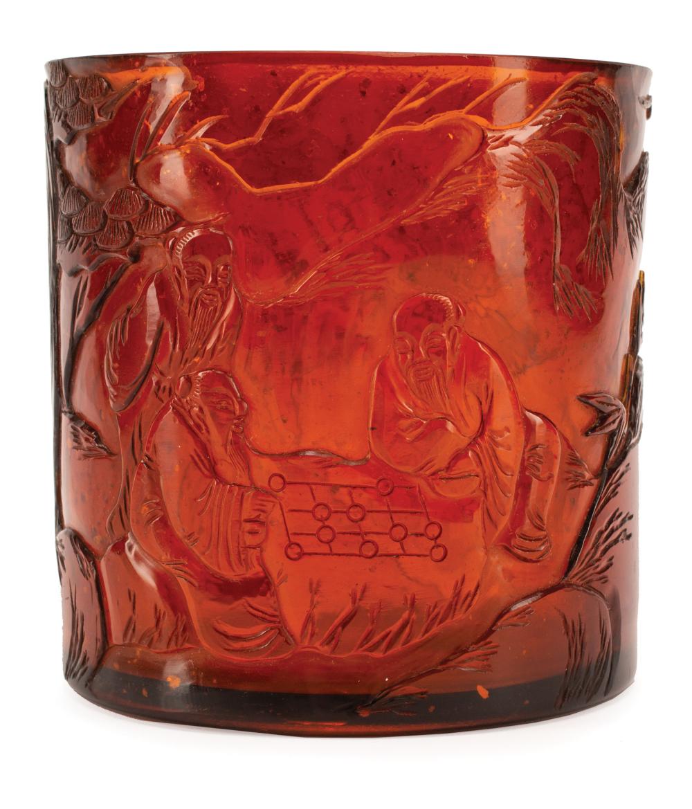 CHINESE GOLD-FLECKED AMBER GLASS