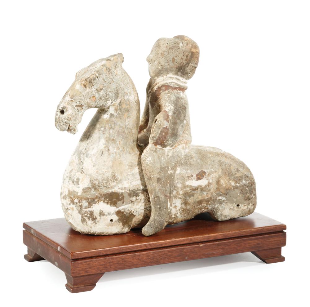 CHINESE GRAY POTTERY HORSE AND