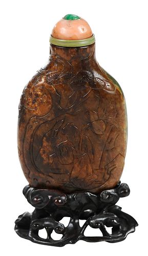 CHINESE GREEN AND BROWN JADE OR