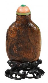 CHINESE GREEN AND BROWN JADE O