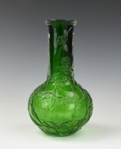 CHINESE GREEN GLASS VASE W/ LA
