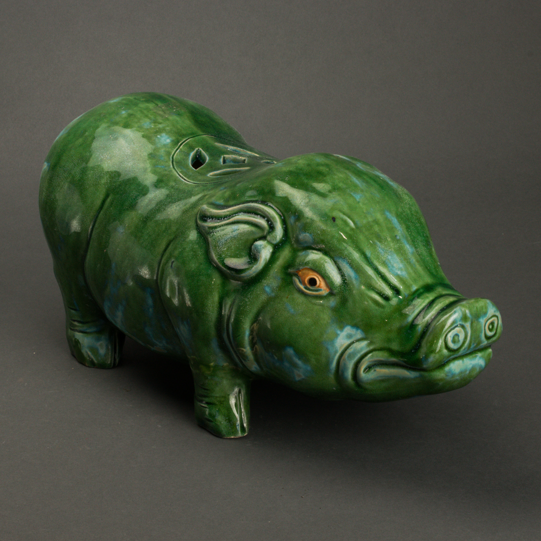 CHINESE GREEN GLAZE FIGURE OF A PIG
