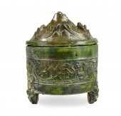 CHINESE GREEN GLAZED COVERED "