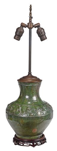 CHINESE GREEN GLAZED POTTERY VASE