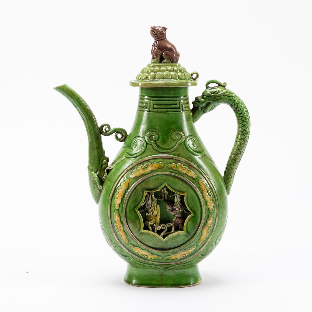 CHINESE GREEN GLAZED WINE EWER WITH