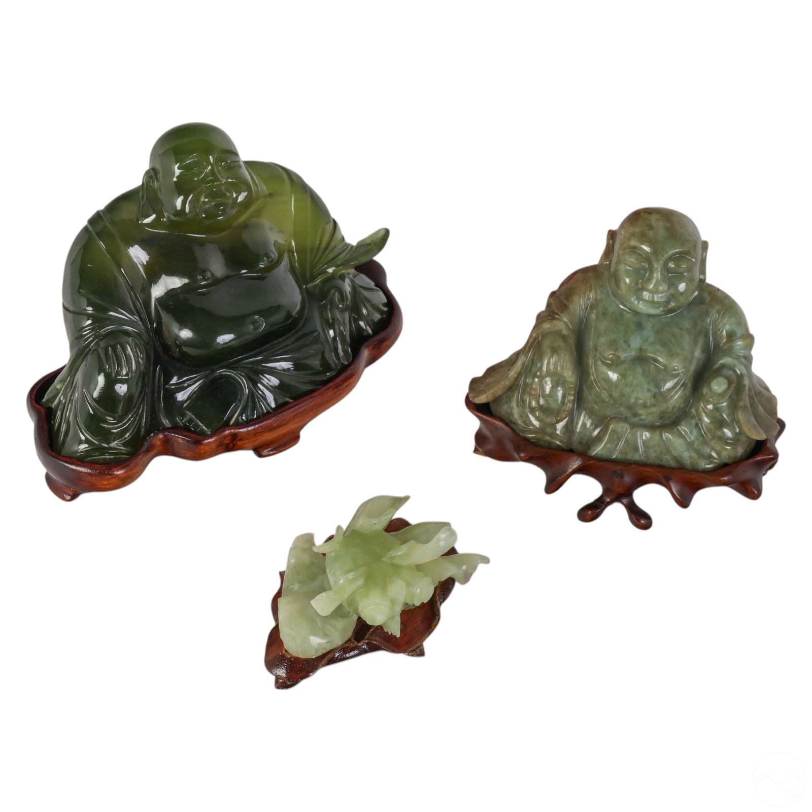 CHINESE GREEN HARDSTONE BUDDHA &
