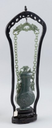 CHINESE GREEN JADE COVERED VAS