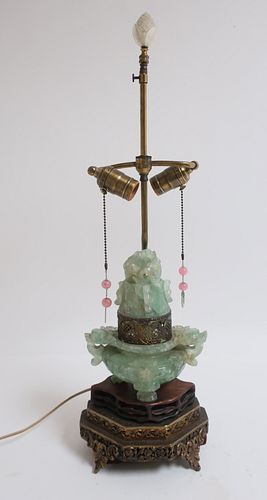 CHINESE GREEN QUARTZ CENSER LAMP,