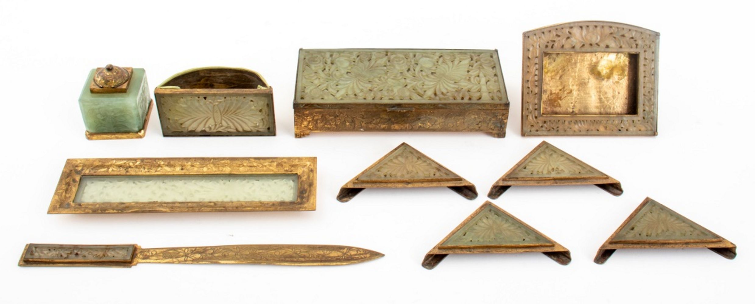 CHINESE GREENSTONE & GILT METAL