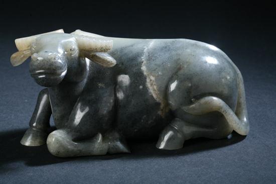 CHINESE GREY JADE FIGURE OF