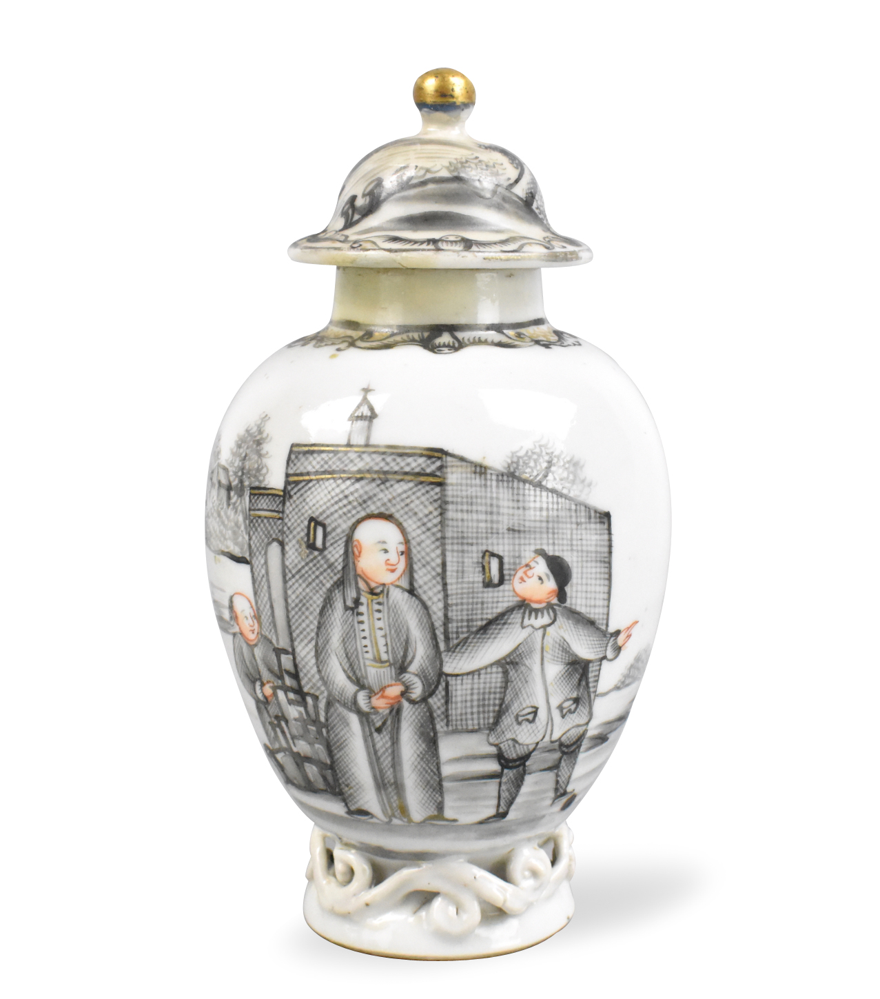 CHINESE GRISAILLE COVERED JAR W/