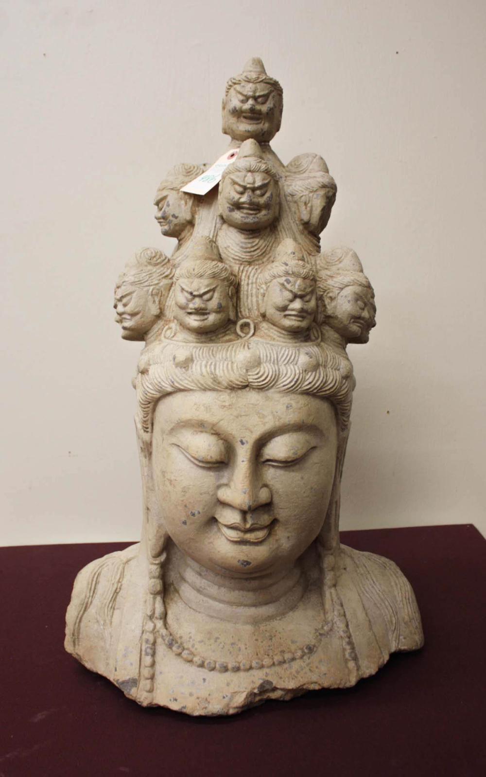 CHINESE GUANYIN STONE BUST, T'ANG