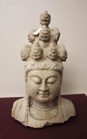 CHINESE GUANYIN STONE BUST, T'