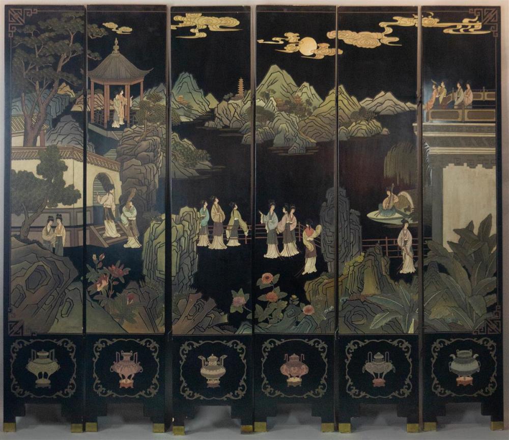 CHINESE HANDPAINTED BLACK LACQUER