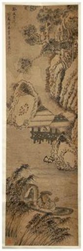Chinese hanging scroll, ink an