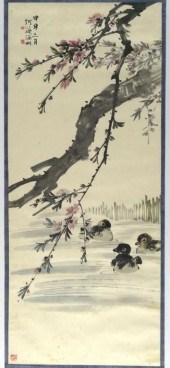 CHINESE HANGING SCROLL W CHERR