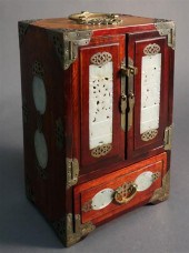 CHINESE HARDSTONE AND TEAK JEW