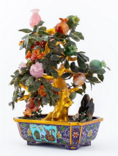 CHINESE HARDSTONE GILT TREE IN