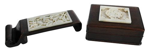 CHINESE HARDSTONE INSET CARVED