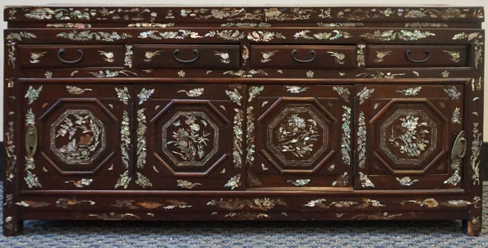 CHINESE HARDWOOD ABALONE INLAID LOW