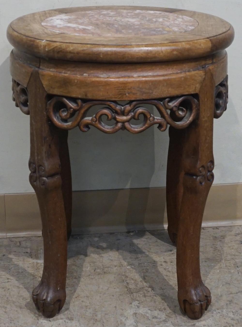 CHINESE HARDWOOD AND MARBLE INSET