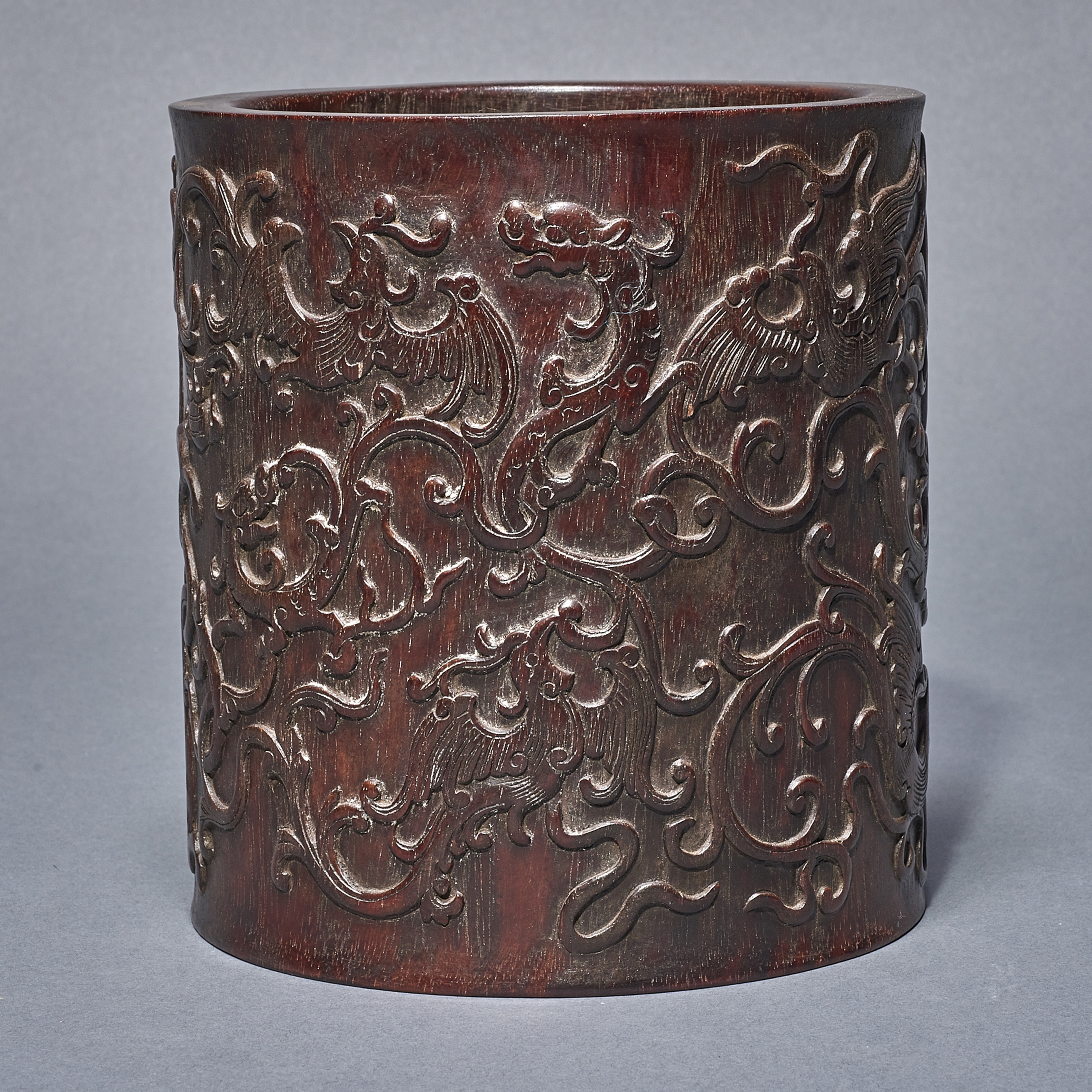 CHINESE HARDWOOD BRUSH POT