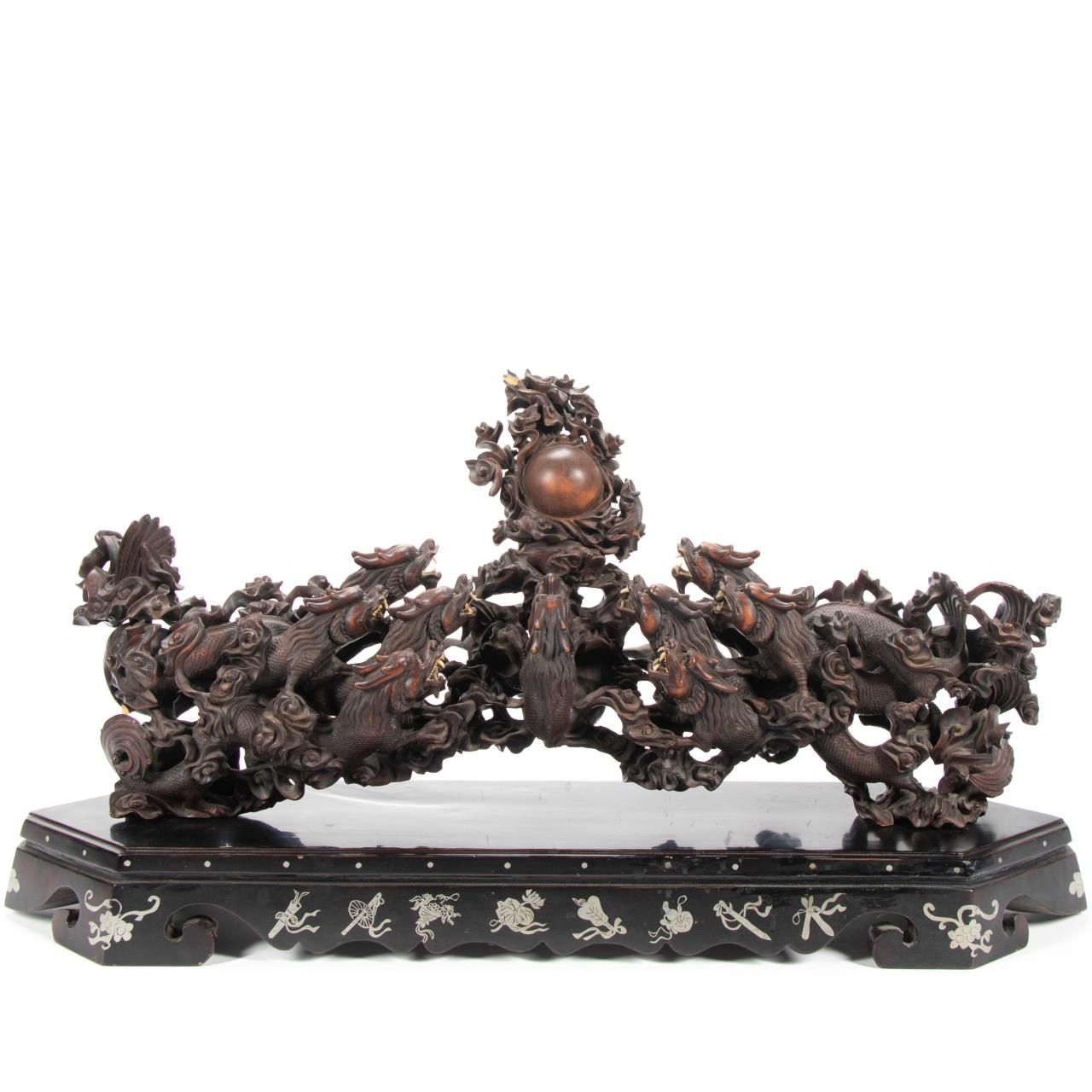 CHINESE HARDWOOD CARVING, DRAGONS