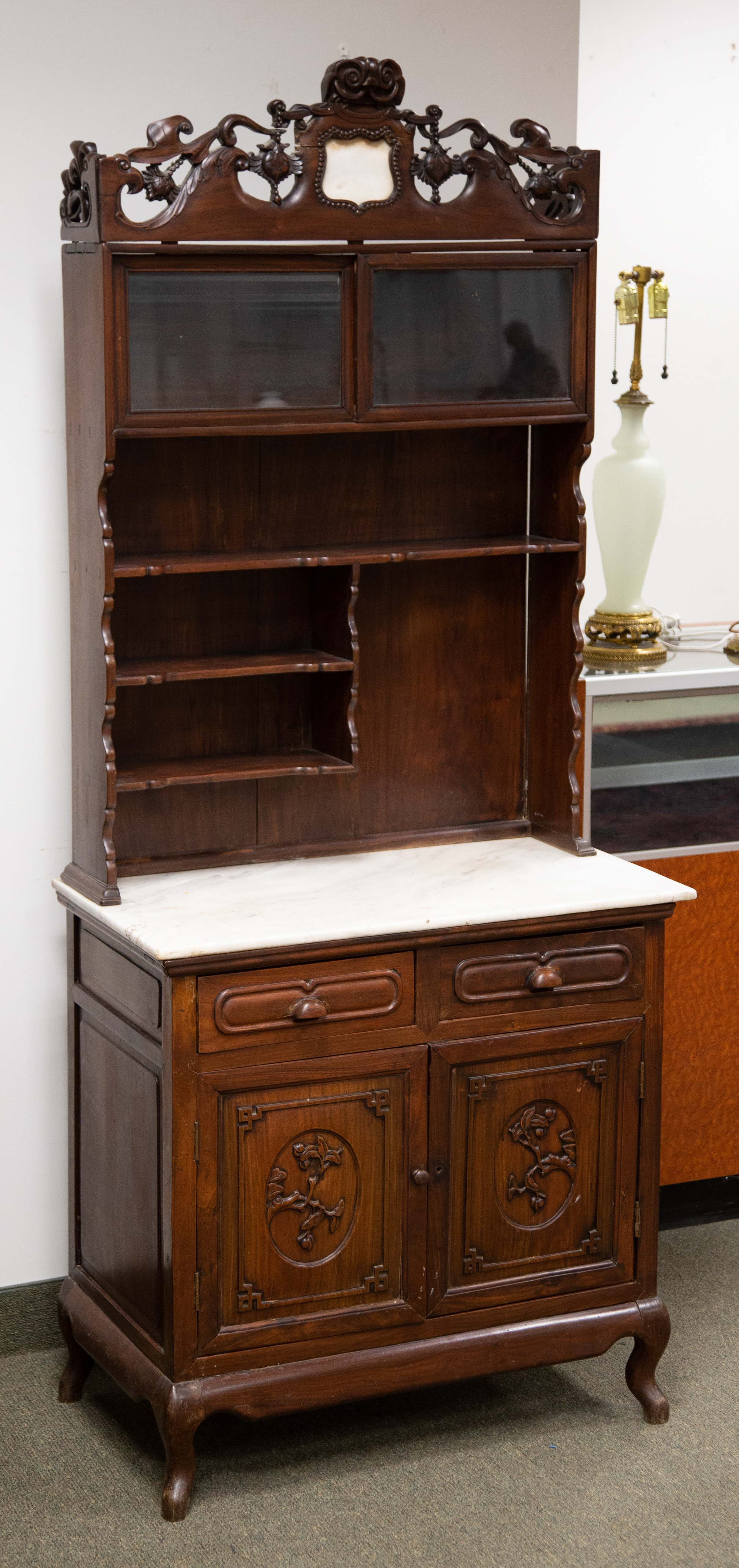 CHINESE HARDWOOD & MARBLE TOP
