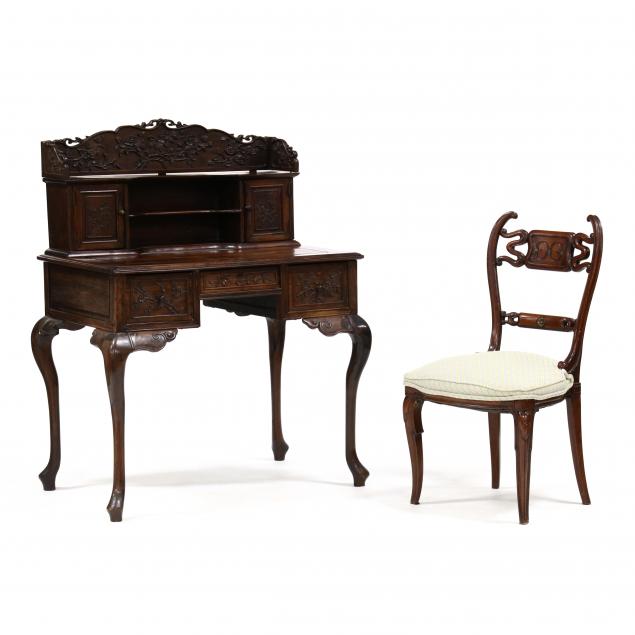 CHINESE HARDWOOD WRITING DESK AND