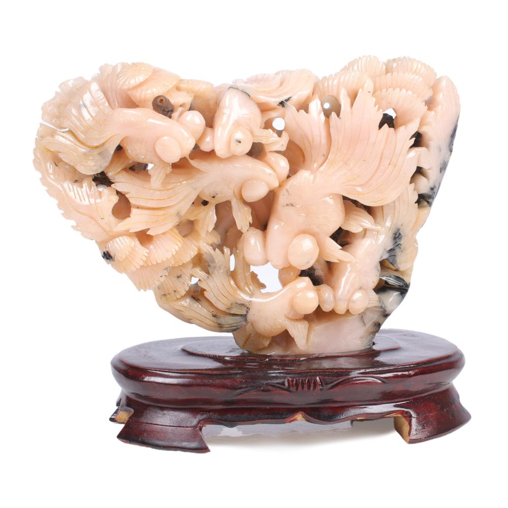 CHINESE HEAVILY CARVED PINK