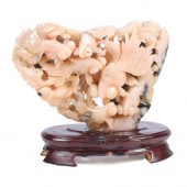 CHINESE HEAVILY CARVED PINK JA