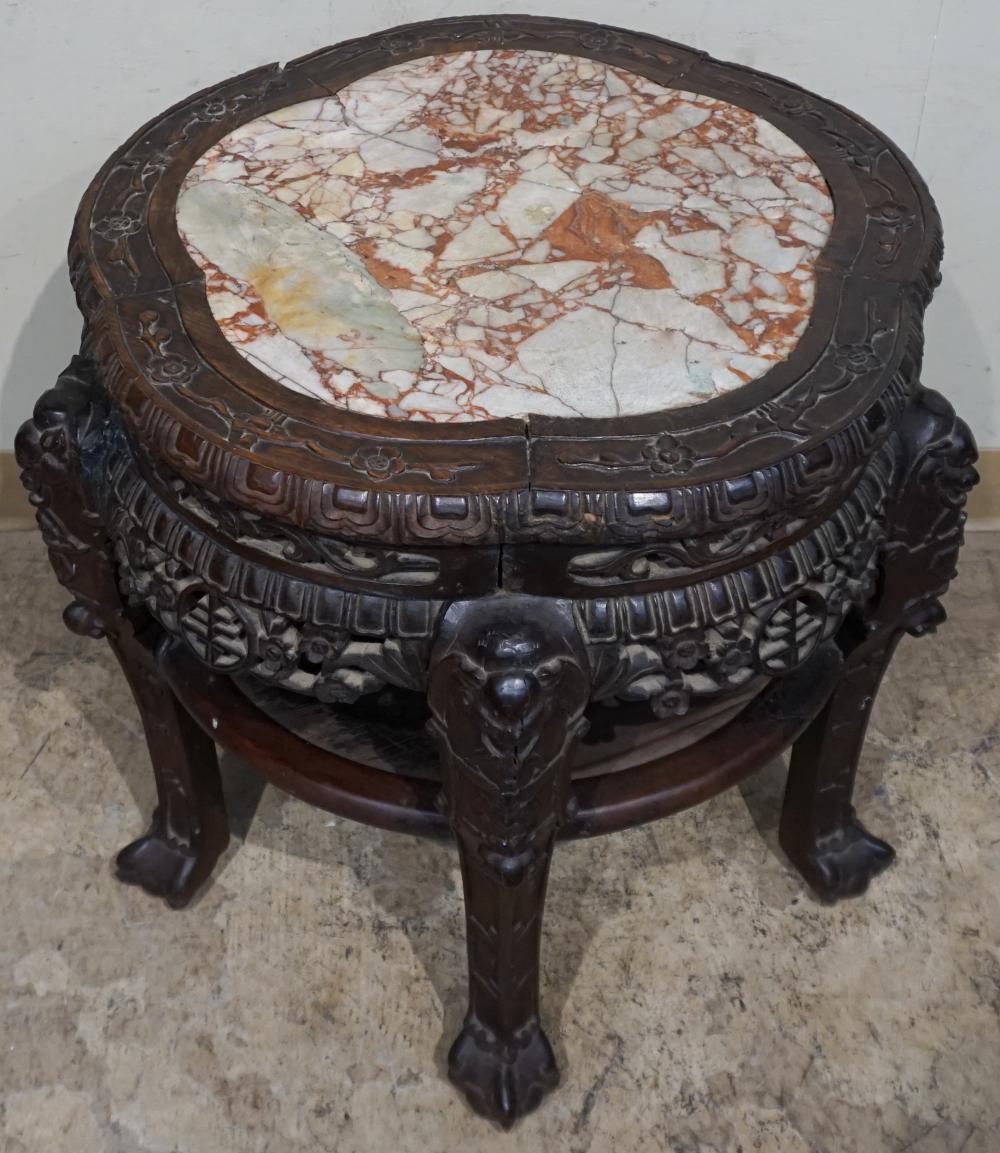 CHINESE HONGMU AND MARBLE INSET LOW
