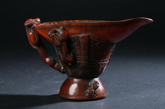 CHINESE HORN LIBATION CUP DRAGON