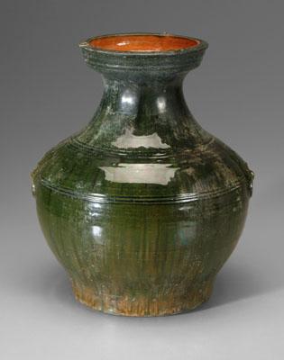 Chinese hu vase, olive green glaze,