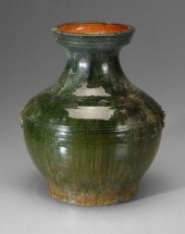 Chinese hu vase, olive green g