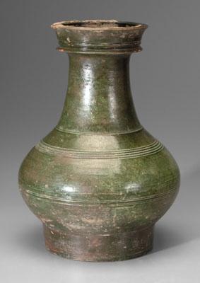 Chinese hu vase, olive green glaze,