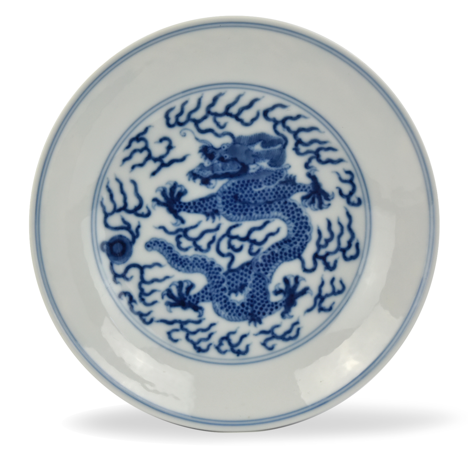 CHINESE IMPERIAL B & W DRAGON DISH,