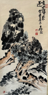 CHINESE INK AND COLOR SCROLL P