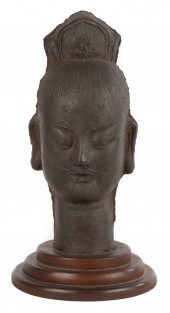 CHINESE IRON HEAD OF A BODHISA