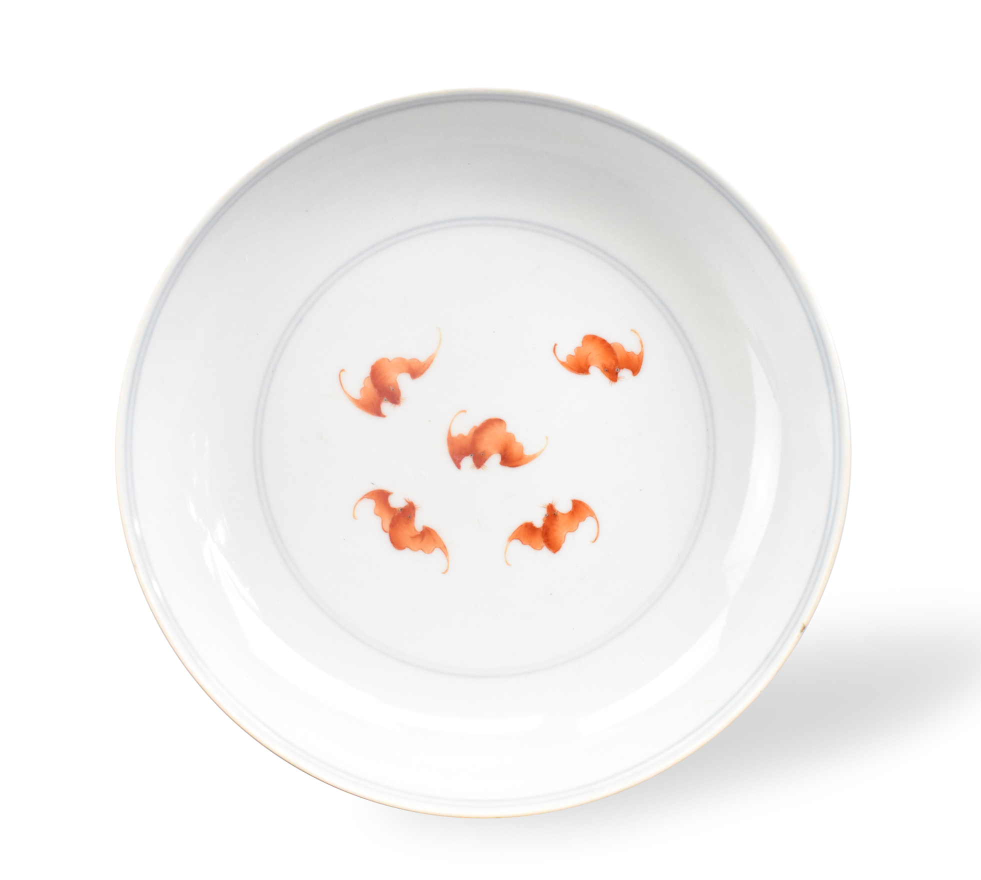 CHINESE IRON RED BAT DISH W/
