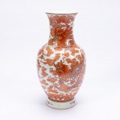CHINESE IRON RED DRAGON & PEAR