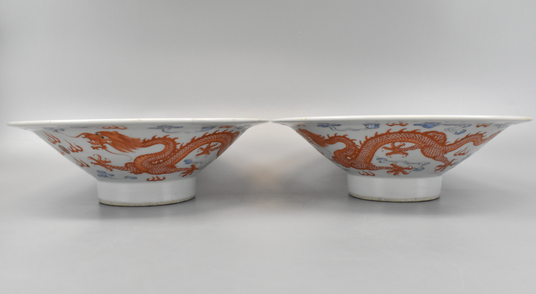CHINESE IRON RED DRAGON BOWLS W/