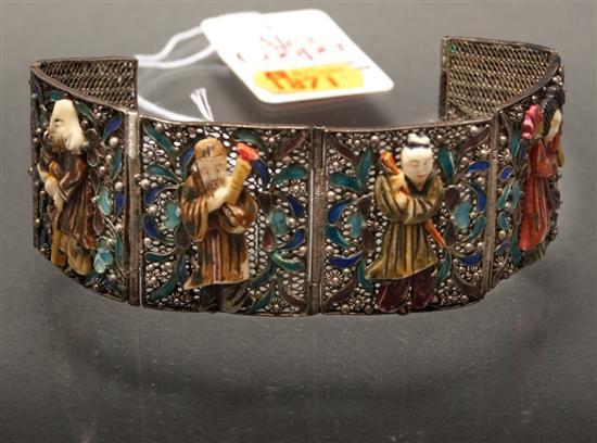 Chinese ivory, enamel and silver