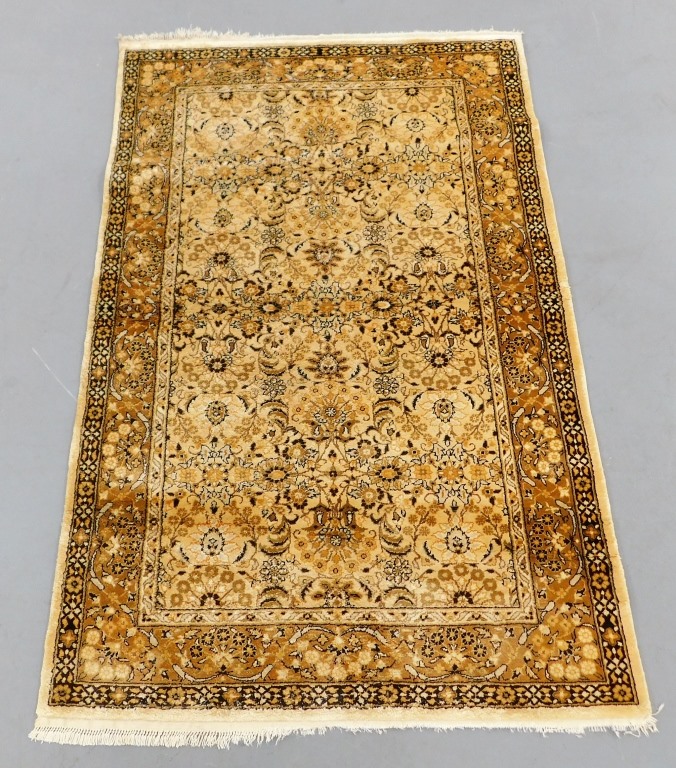 CHINESE IVORY & GOLD FLORAL RUG