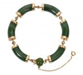 CHINESE JADE & 14K YG LINK BRA