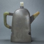 CHINESE JADE AND PEWTER TEAPOT