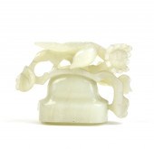 CHINESE JADE "BIRD & CHRYSANTH
